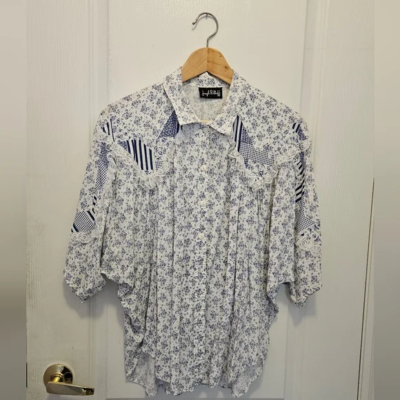 Vintage Blue & White Patchwork Set - includes blouse and skirt - Picture 6 of 13